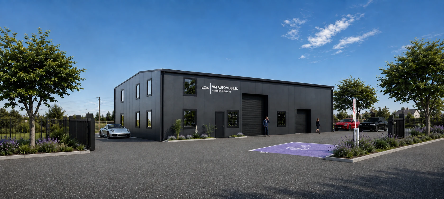 Vue de présentation du bâtiment VM Automobiles à Limours